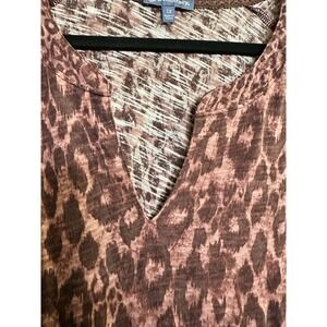 Democracy 1X Maroon Animal Print Style V-Neck Blouse Cotton Blend